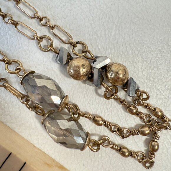 Long Faceted Glass Bead Station Necklace Gold Tone Layering Piece - Picture 7 of 9